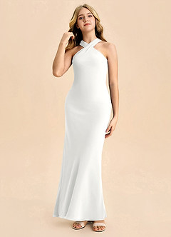 Azazie Doretta Junior Vestido de Blanco de Gasa de Corte Recto con Plisado image3