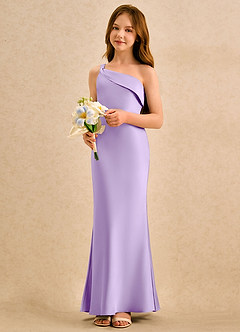 Azazie Almond Girls Formal Sukienki dla dziewczynek sypiących kwiaty Osłona Jedno ramię Satyna elastyczna Długość podłogi Sukienka image3