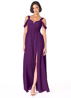 Azazie Lianne Bridesmaid Dresses Grape A-Line Off the Shoulder Chiffon Dress image2