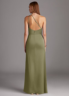 Azazie Mika Robes de demoiselle d'honneur Robe Fourreau en Satin extensible Ue épaule Pistache image2