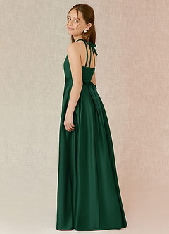 Azazie Arianthe Junior Vestido de Verde Oscuro de Satén Elástico de Corte En A con Con bolsillos image3