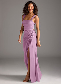 Azazie Jesaphine Bridesmaid Dresses Wisteria Sheath Bow Stretch Satin Dress image6