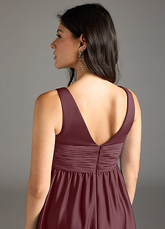 Azazie Yetta Maternity Bridesmaid Dresses A-Line Pleated Stretch Satin Floor-Length Dress image5