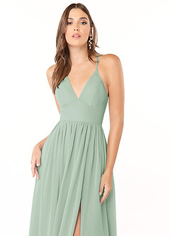 Azazie Aaida Bridesmaid Dresses Agave A-Line Corset Chiffon Dress image6