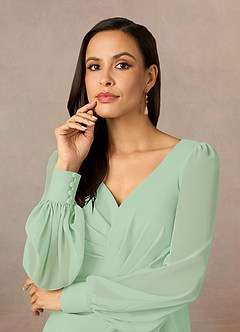 Azazie Karen Mother of the Bride Dresses Dusty Sage Sheath Pleated Stretch Crepe Dress image3