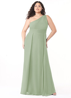 Azazie Dallas Vestidos de damas de honor Vestido de Salvia Polvorienta de Gasa de Corte En A con Hombro unilateral image6