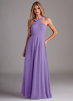 Azazie Dixie Bridesmaid Dresses Tahiti A-Line Halter Pleated Chiffon Dress image1