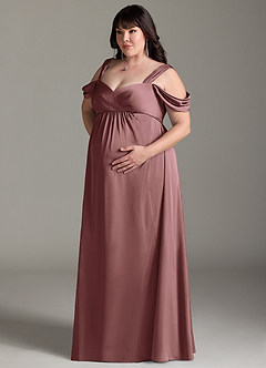 Azazie Rhea Maternity Bridesmaid Dresses A-Line Off-The-Shouler Pleated Stretch Satin Floor-Length Dress image11