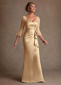 Azazie Nampa 신부의 어머니 드레스 쉬스 주름진 망사 플로어 길이 드레스 image4