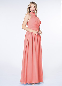 Azazie Iman Bridesmaid Dresses Coral A-Line A-Line Ruched Chiffon Dress image3