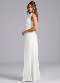 Azazie Evadne Bridesmaid Dresses White Sheath Pleated Chiffon Dress image6