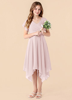 Azazie Janeaurelia Junior Blushing Pink A-Line Pleated Chiffon Dress image5