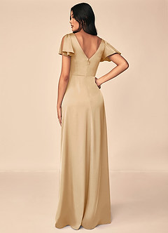 Azazie Soren Bridesmaid Dresses Gold A-Line Pleated Stretch Satin Dress image2