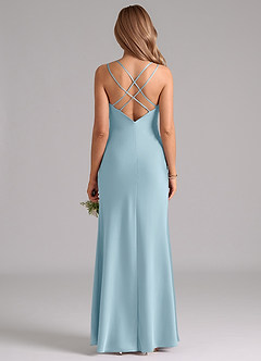 Azazie Suttona Vestidos de damas de honor Vestido de Azul Malhumorado de Satén Elástico de Corte en A con Plisado image3