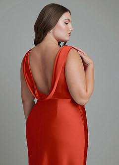 Azazie Kieryn Robes de demoiselle d'honneur Robe Sirène en Satin extensible Plissé Rouille image14
