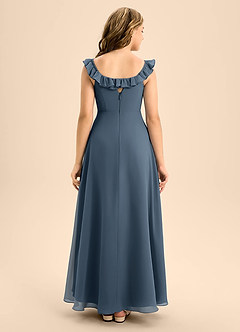 Azazie Callie Junior A-Linie Gestreift Chiffon Kleid Neptunblau image2