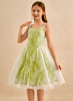 Azazie Cubbie Girls Formal Flower Girl Dresses Lemongrass A-Line Lace Dress image3