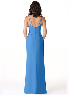 Azazie Leo Bridesmaid Dresses Blue Jay Mermaid V-Neck Pleated Chiffon Dress image2
