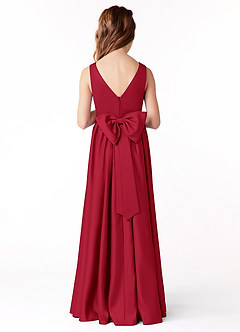 Azazie Hathaway Junior A-Linie Schleifen Matte Satin Kleid Scharlachrot image2