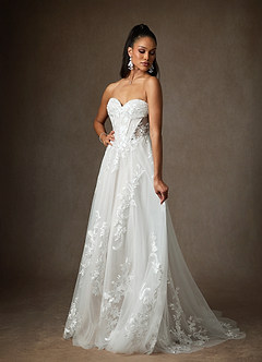 Azazie Aurorie Robes de mariée Robe Trapèze en Tulle Paillettes Blanc De Diamant image3