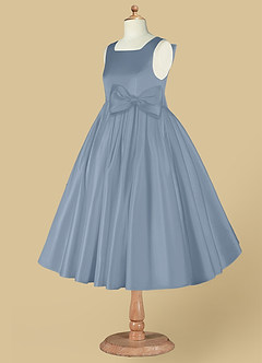 Azazie Bo Peep Flower Girl Dresses Dusty Blue A-Line Bow Matte Satin Dress image9