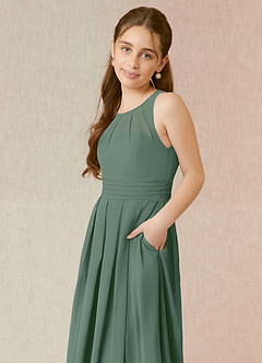 Azazie Bibiane Junior Vestir Eucalipto de Chiffon de Linha A com Plissado image13