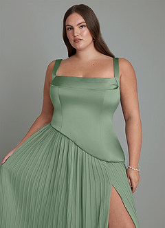 Azazie Stephanie Brautjungfernkleider A-Linie Plissee Stretch-Satin Kleid Matcha image9