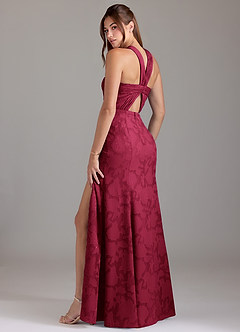 Azazie Rue Brautjungfernkleider A-Linie Plissee Blumen-Burnout Kleid Burgunderrot image2