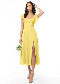 Azazie Bondi Abiti da Damigella Abito A-Line in Chiffon Increspato Canarino image1