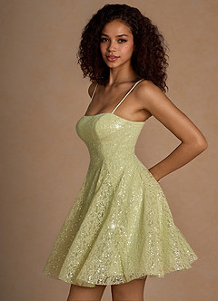 Xenia Staubiges Grün Pailletten-Minikleid image5