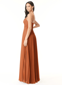 Azazie Vini Bridesmaid Dresses Cinnamon A-Line V-Neck Pleated Chiffon Dress image4