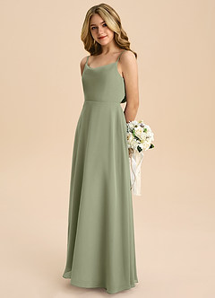Azazie Shale Junior Pistachio A-Line Bow Chiffon Dress image6