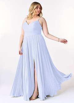 Azazie Vini Robes de demoiselle d'honneur Robe Trapèze en Mousseline de soie Col V plissé Lavande image4