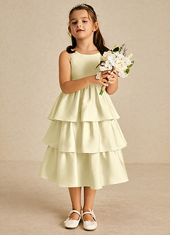 Azazie Margery Flower Girl Dresses Lemon Sorbet A-Line Bow Stretch Satin Dress image2