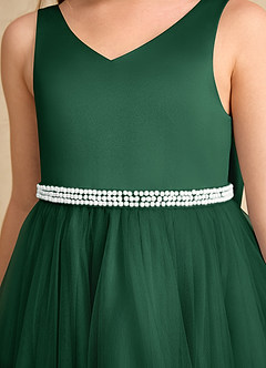 Azazie Firefly Blumenmädchenkleider A-Linie Schleifen Matte Satin Kleid Dunkelgrün image6