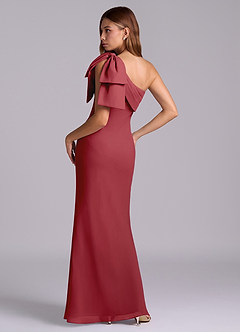 Azazie Yuanna Bridesmaid Dresses Pomegranate Mermaid One Shoulder Chiffon Dress image6