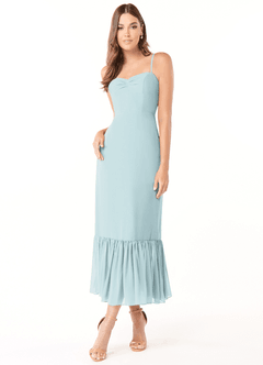 Azazie Justina Brautjungfernkleider A-Linie Herzausschnitt Chiffon Kleid Nebel image1