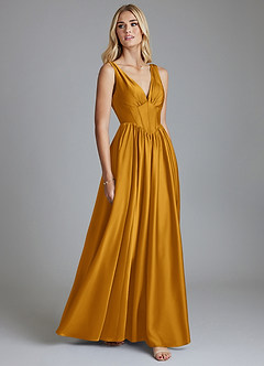 Azazie Delmie Bridesmaid Dresses Butterscotch A-Line Corset Stretch Satin Dress image5