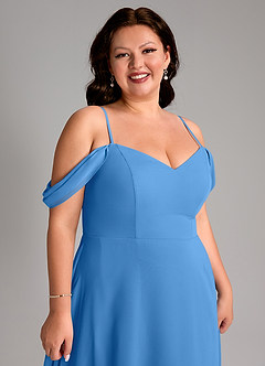 Azazie Marley Abiti da Damigella Abito Convertibile A-Line in Chiffon a Spalla Scoperta Blue Jay image16