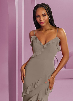 Barbie ♥ Azazie Bridesmaid Dresses Taupe Sheath Chiffon Dress image6