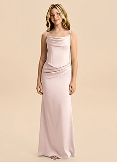 Azazie Sorrel Junior Robe Sirène en Satin extensible Drapé Rose Pâle image6