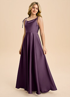 Azazie Popsy Junior Plum A-Line Bow Stretch Satin Dress image6