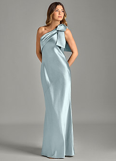 Azazie Yuanna Brautjungfernkleider Meerjungfrau-Linie One-Shoulder Metallischer Satin Kleid Nebel image1