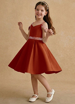 Azazie Judi Flower Girl Dresses Paprika A-Line Matte Satin Dress image3