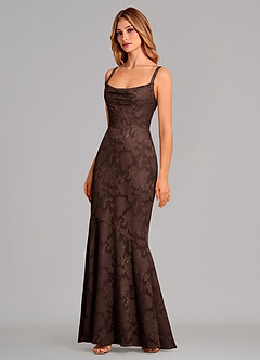 Azazie Aubrey 신부 들러리 드레스 인어 절하다 플로럴 번아웃 바닥 길이 드레스 image3