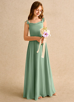 Azazie Puppy Girls Formal Flower Girl Dresses Matcha A-Line Pleated Chiffon Dress image1