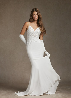 Azazie Saffron Robes de mariée Robe Sirène en Crêpe Élastique Paillettes Sweetheart Blanc De Diamant image4