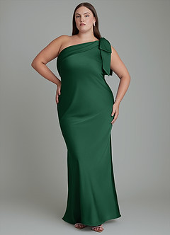Azazie Yuanna Bridesmaid Dresses Dark Green Mermaid One Shoulder Stretch Satin Dress image8