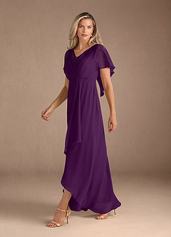 Azazie Eliza Mother of the Bride Dresses Grape A-Line V-Neck Pleated Chiffon Dress image4