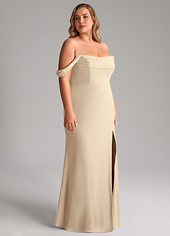 Azazie Saige Bridesmaid Dresses Champagne A-Line Off the Shoulder Chiffon Convertible Dress image12